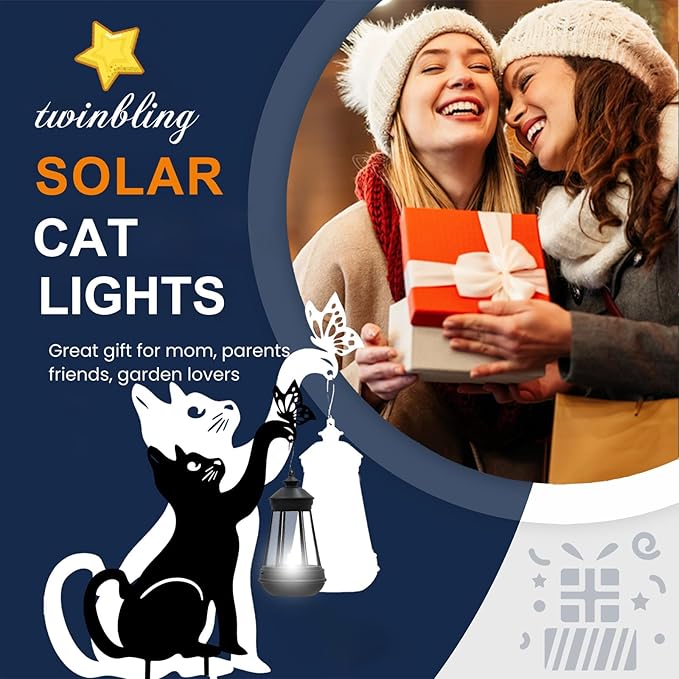 Black Cat Christmas Yard Decorations Outdoor - Solar Lights Outdoor Garden Decor Stake with Butterfly Decorative Metal Housewarming Ornament for Pathway Lawn Patio – Unique Gift for Woman Mom Grandma