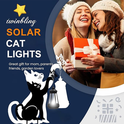Black Cat Christmas Yard Decorations Outdoor - Solar Lights Outdoor Garden Decor Stake with Butterfly Decorative Metal Housewarming Ornament for Pathway Lawn Patio – Unique Gift for Woman Mom Grandma