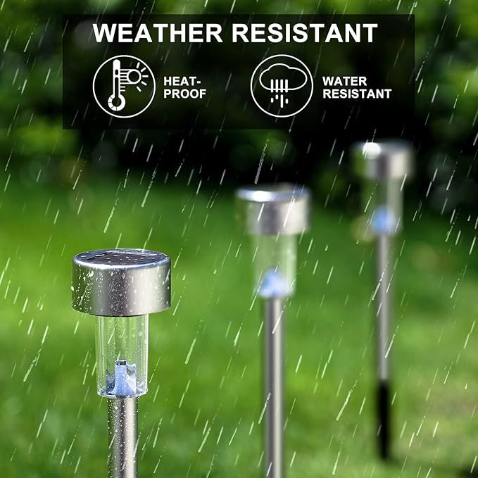 Solar Lights Outdoor Waterproof, Stainless Steel LED Landscape Lighting, Solar Garden Lights, Outdoor Valentines Day Decorations for Yard, Pathway, Walkway, Patio, Lawn - 12 Pack ( Cold White )