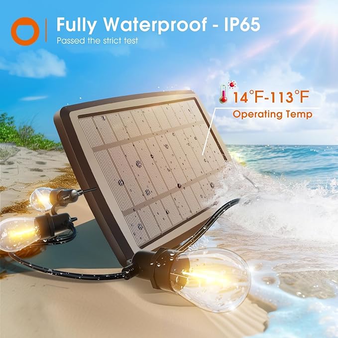 addlon 54FT Solar String Lights Outdoor Waterproof with USB Charging & Remote Control - Dimmable Solar Power Patio | Lumora