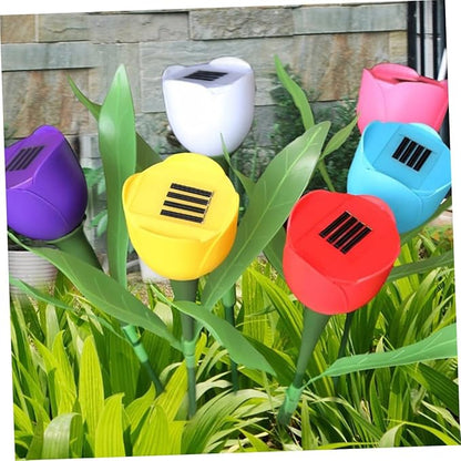 Milisten 7pcs Tulip Shape Pathway Solar Lights Outdoor Garden Decor Led Auto Off Weatherproof Low Power Consumption for Patio Driveway Random Color