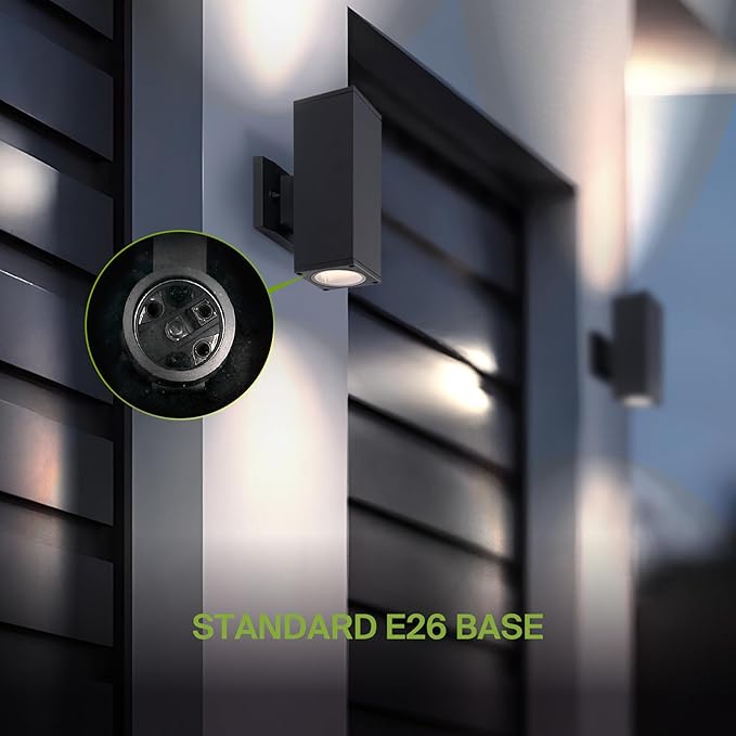 ASD 2 Light Square Outdoor Wall Light Fixture | 120W E26 Bulb Socket 120V ETL Cylinder Up Down Lights | | Lumora