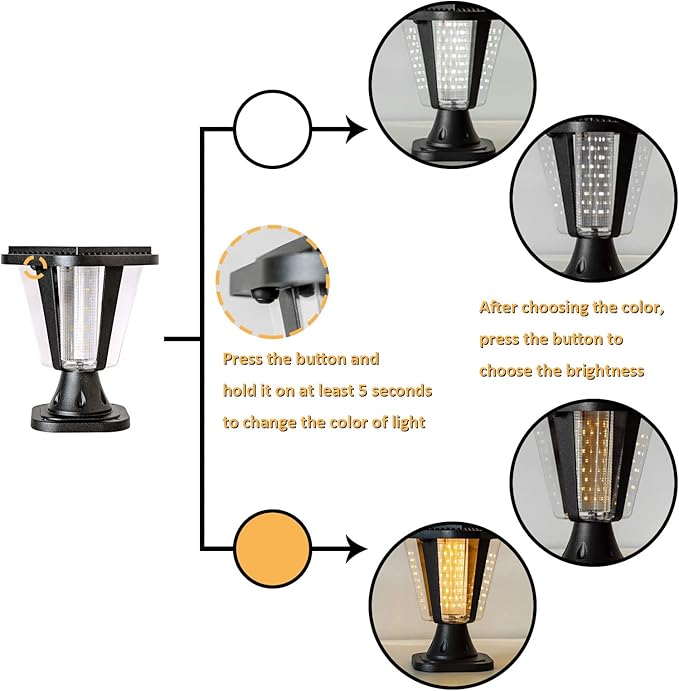 Kendal Metal Solar Post Lights Outdoor, Waterproof Decorative Solar Pillar Light, Safety Waterproof Beveled PS Panes, Warm White, Black, Pack of 2