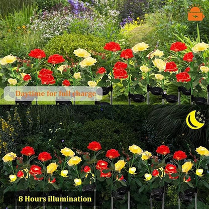 Solar Lights Outdoor Garden Decorations Solar Rose Flower Lights with 6 Rose Flowers Waterproof for Garden Patio Yard Pathway Decorations 7 Colors Changing (2 Pack)