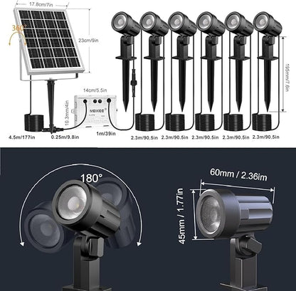 MEIKEE Solar Landscape Lights 6 in 1, 6V 6W Solar Spotlights Outdoor IP66 Waterproof 3 Brightness 2 Modes Path Lights for Pathway Landscape Garden Yard Wall (Warm White)