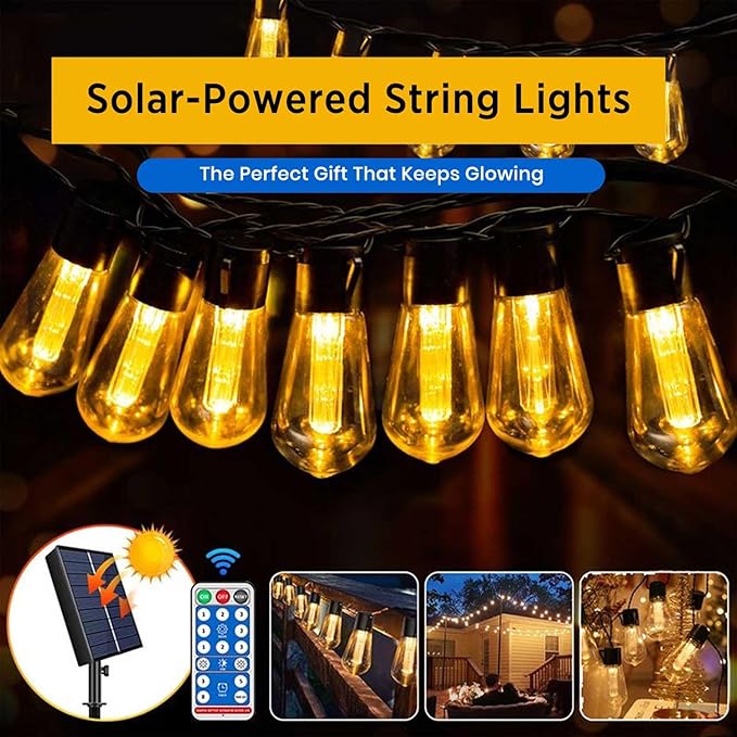 VENETIO 20LED 9m Solar String Lights Outdoor, Auto Light-Sensing 50,000H, IP54 Waterproof Shatterproof, 3000K Warm White with Remote, 8 Modes & 4 Timer/Dimming, Gift for Wedding/Garden/Party