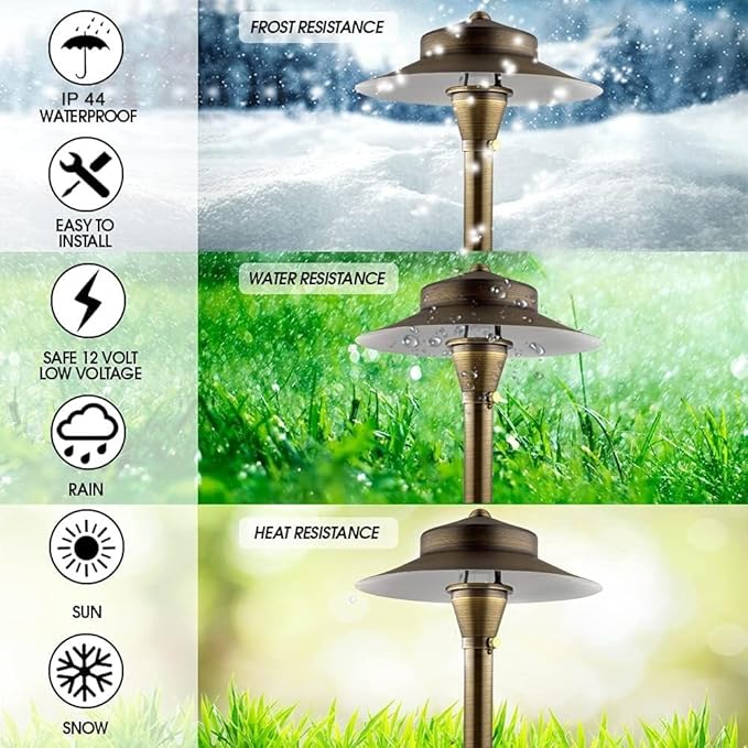 LED Low Voltage Pathway Lights 120- Solid Brass Outdoor Landscape Lights for Garden Pathway & Driveway Outdoor Lighting, 12V Landscape Lighting with Ground Stake & G4 LED Bulb (1 Pack Wide Top 8-1/2")