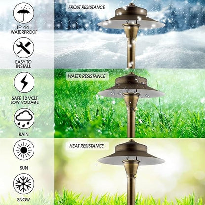 LED Low Voltage Pathway Lights 120- Solid Brass Outdoor Landscape Lights for Garden Pathway & Driveway Outdoor Lighting, 12V Landscape Lighting with Ground Stake & G4 LED Bulb (1 Pack Wide Top 8-1/2")