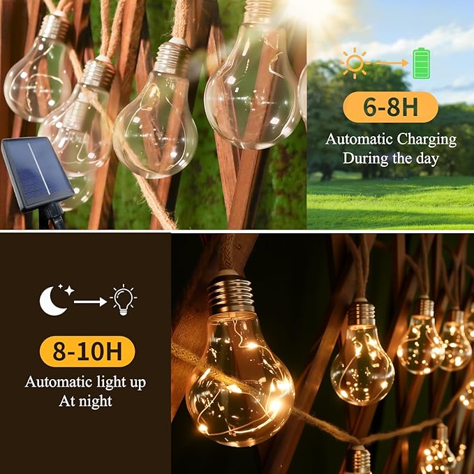 Solar Outdoor Garden Twine String Lights,LED Patio Lights with Solar/USB Dual Power Supply Design, With 20 | Lumora