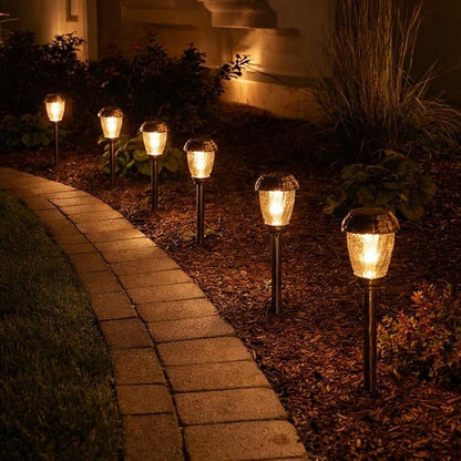 8 Pack Solar Pathway Lights Outdoor, IP65 Waterproof Dusk to Dawn Warm White Landscape Lighting - Stainless Steel Glass Garden Yard Walkway Lights