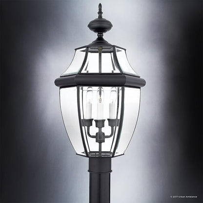 Urban Ambiance Luxury Colonial Outdoor Post Light, Large Size: 23" H x 12.5" W, with Tudor Style Elements, Versatile Design, High-End Black Silk Finish and Beveled Glass, UQL1150