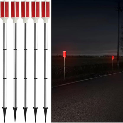 Joyibay 5 PCS Solar Powered Driveway Markers, Solar Warming Landscape Lights, Solar Outdoor Driveway Lights, Landscape Driveway Reflectors on Poles for Snow Road Yard (Red)