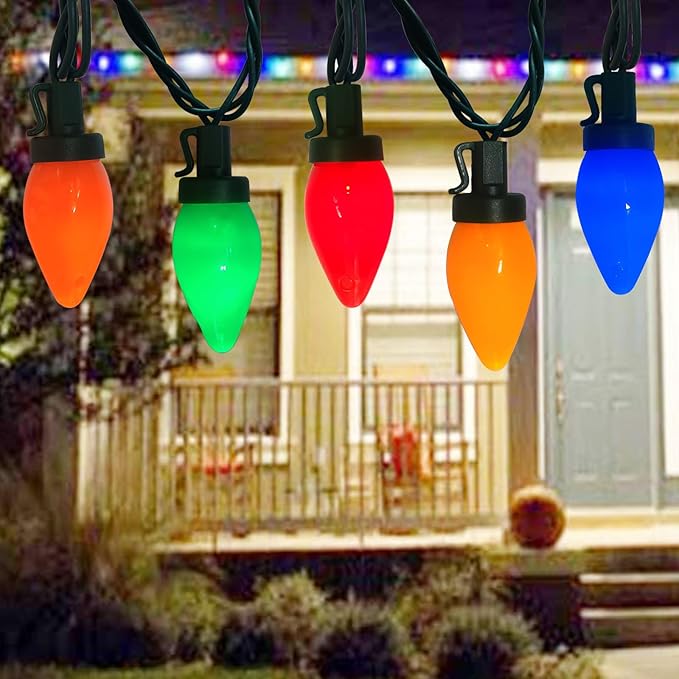 25Ft Christmas Lights Outdoor, C7 LED Christmas Lights with 25 Shatterproof Colored Light Bulbs, Plug in Waterproof Vintage Christmas Light for Patio Camping Garden Wedding Xmas Outdoor Decor