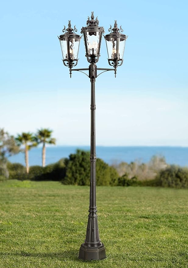 John Timberland Marseille Traditional Outdoor Post Light Street Lantern 3-Light Fixture Textured Black 100" Clear | Lumora