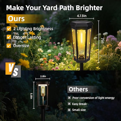 Solar Pathway Lights Outdoor, 4 Pack Bright Solar Lights Outdoor Waterproof, Bright Up to 10 Hrs, Auto On/Off Garden Lights for Yard, Landscape, Driveway, Walkway with 2 Lighting Modes