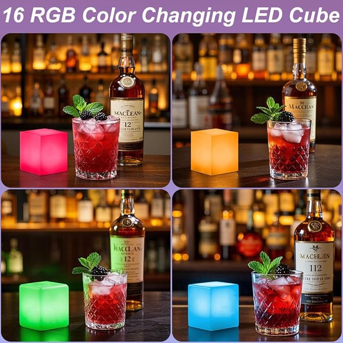 4-inch Dimmable LED Cube Night Light for Kid, 16 RGB Color 4 Lighting Effect & 8 Level Dimming Tesseract Cosmic Cube w/Remote, Rechargeable Waterproof Bedside Lamp LED Mood Lamp for Home Nursery Decor