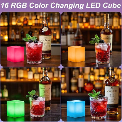 4-inch Dimmable LED Cube Night Light for Kid, 16 RGB Color 4 Lighting Effect & 8 Level Dimming Tesseract Cosmic Cube w/Remote, Rechargeable Waterproof Bedside Lamp LED Mood Lamp for Home Nursery Decor