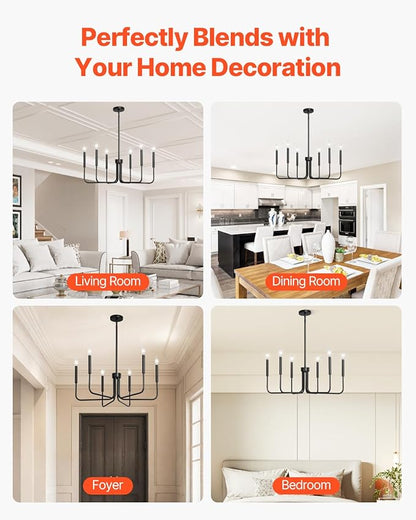 VEVOR 6-Light Chandelier, Metal Farmhouse Chandelier, Adjustable Height, Dining Room Hanging Light Fixture for Ceilings, Modern Chandelier for Bedroom, Foyer, Hall, Kitchen, Living Room and Entryway