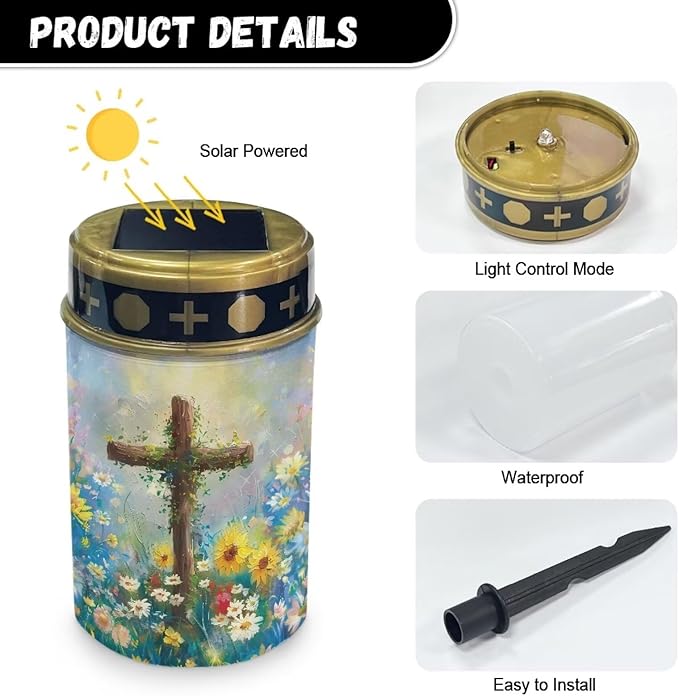 Cross Solar Garden Lights Waterproof Dustproof Installation Convenient Outdoor Garden Solar LED Lights Portable Outdoor Landscape Lights for Garden Landscape Patio Sidewalk