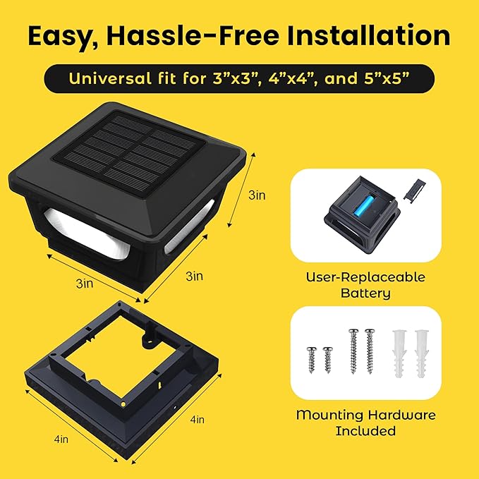 Brighticonic Solar Post Cap Lights Outdoor 4x4, 3x3 – Auto On/Off Post Lights Solar Powered - Easy Install IP65 | Lumora