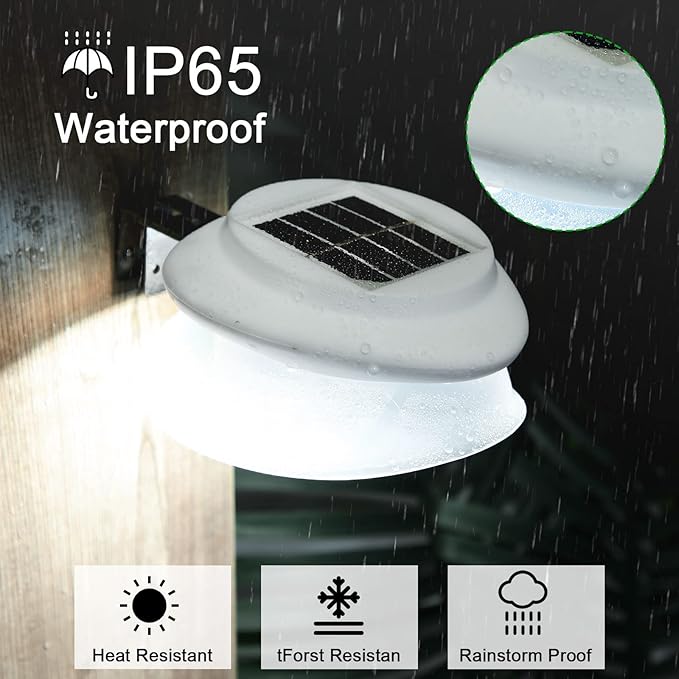 Yinder 12 Pieces Solar Gutter Lights Outdoor 9 LED Waterproof Gutter Solar Lighting Deck Fence Lamps White Lamps for Garden Backyard Pathway Roof Yard Utility Patio Wall(White)