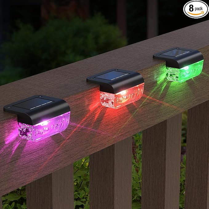 Solar Deck Lights 8 Pack, Solar Lights Outdoor Waterproof for Outside, Stairs, Step, Fence, Yard, Garden, Patio, Pool, Railing (Color Changing)
