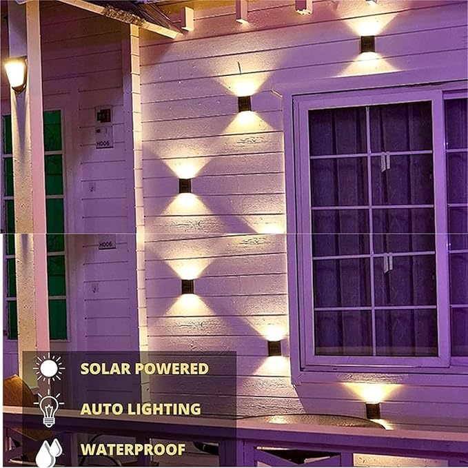 ASLIDECOR Solar Wall Lights UP Down 4 Pack,Illuminate Outdoor Sunlight Sensor Lamp IP65 Waterproof LED Modern Deck Lighting Decor for House Patio Porch