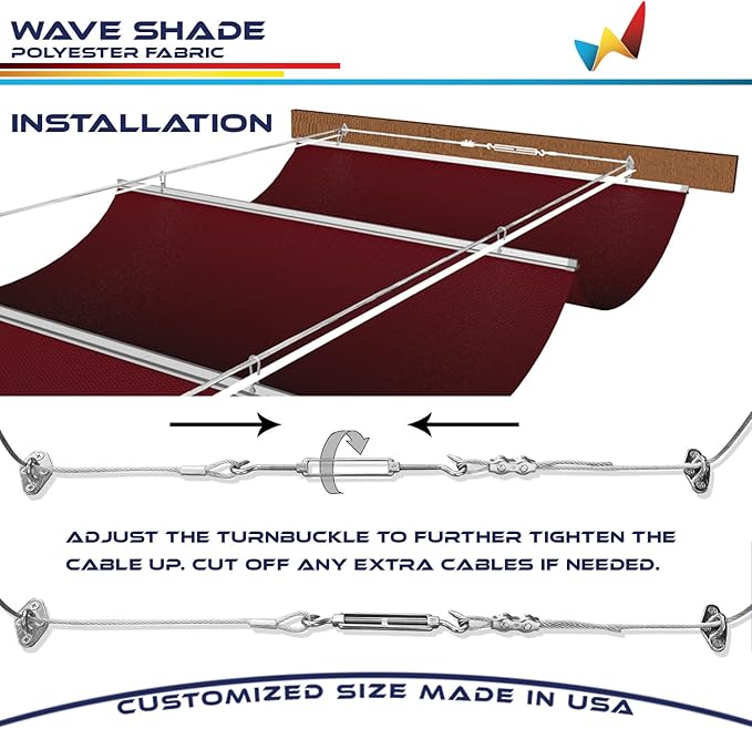 Windscreen4less 4' x 10' Waterproof Retractable Sun Shade Canopy Cover Sliding Wave Shade Sail for Pergola Patio Deck Yard Gazebo Outdoor (Red)