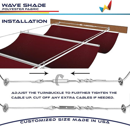 Windscreen4less 4' x 10' Waterproof Retractable Sun Shade Canopy Cover Sliding Wave Shade Sail for Pergola Patio Deck Yard Gazebo Outdoor (Red)