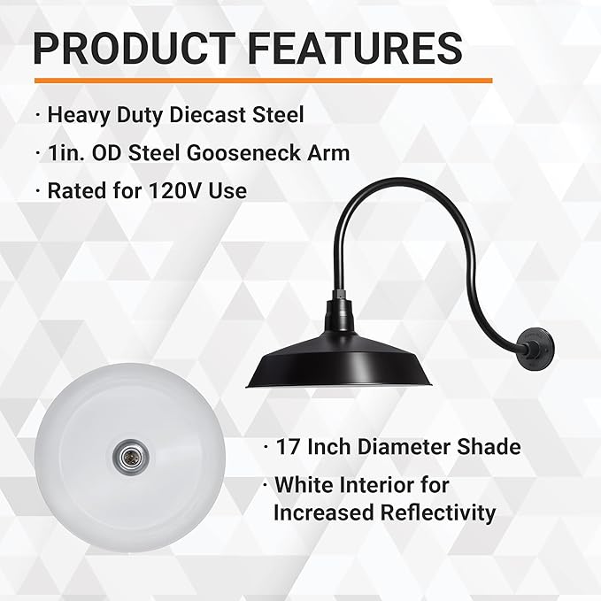 17in. Satin Black Outdoor Gooseneck Barn Light Fixture With 24in. Long Extension Arm - Wall Sconce Farmhouse | Lumora