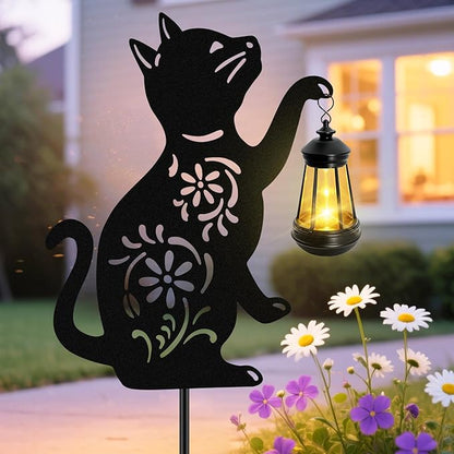 Solar Cat Hanging Lantern Outdoor, Black Cat Solar Lights, Cat Lover Gifts for Women Mom Grandma Birthday,Mother's Day,Waterproof Garden Ornaments Decor Outside Backyard,Patio,Pathway