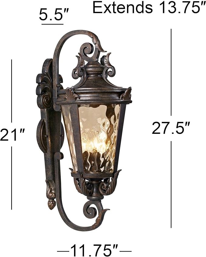 John Timberland Casa Marseille Rustic Industrial Outdoor Wall Light Fixture Warm Bronze Scroll 27 1/2" Hammered | Lumora