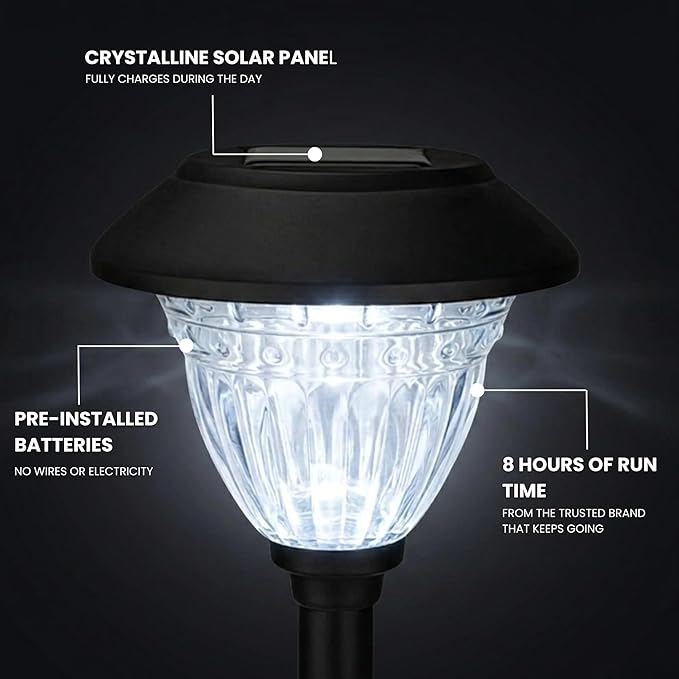 Energizer Solar Outdoor Garden Lights - 10 Pack LED Driveway Solar Lights with 10 Lumen Output, Patterned Glass & Metal Finish, IP65 Waterproof & Easy to Install Garden Lights for Outside - Black