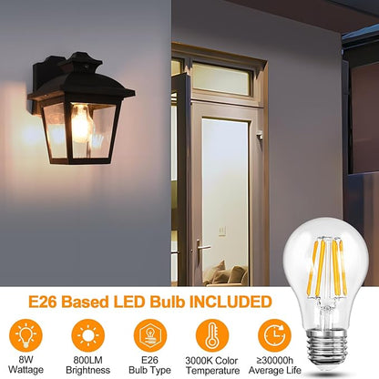 FUDESY Dusk to Dawn Outdoor Wall Lantern, Exterior Sensor Porch Light Wall Mount with LED Bulb, Waterproof Anti-Rust Wall Sconce Lighting , Black Outside Light Fixtures for Hose, Front Door, Garage