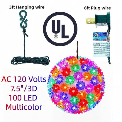LUCKY SHINE 7.5" Multi-Color LED Sphere Ball Lights, UL Certified and Commercial Grade Starlight Sphere, Waterproof for Indoor Outdoor Christmas, Garden, Party, Porch Decor