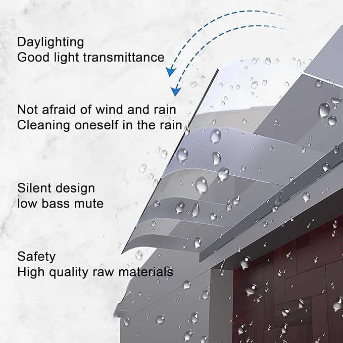 Door Awning Outdoor, Transparent Invisible Rain Shelter Cover, Window Awning,Polycarbonate Awning, UV Rain Snow Sunlight Protection, for Outdoor Front Door Patio-transparent-50x280cm/19.6x110.2in