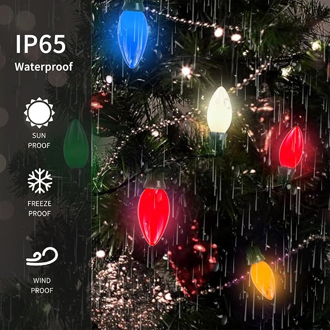 C9 Christmas Lights Outdoor, 25 Ft Multicolor Vintage LED Christmas String Lights for Roofline Xmas Tree Holiday | Lumora