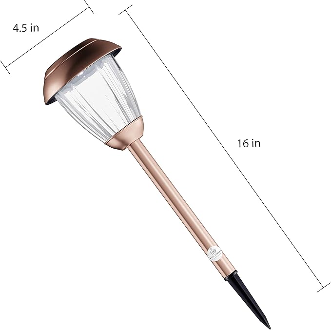 Solar-Powered Outdoor Lights - Set of 8 Stainless-Steel Stake Lights for Gardens, Walkways, Driveways, Landscapes, and Patios by Pure Garden (Copper)
