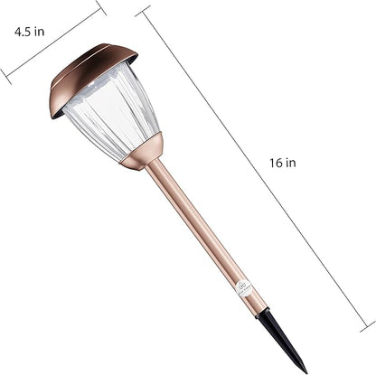 Solar-Powered Outdoor Lights - Set of 8 Stainless-Steel Stake Lights for Gardens, Walkways, Driveways, Landscapes, and Patios by Pure Garden (Copper)