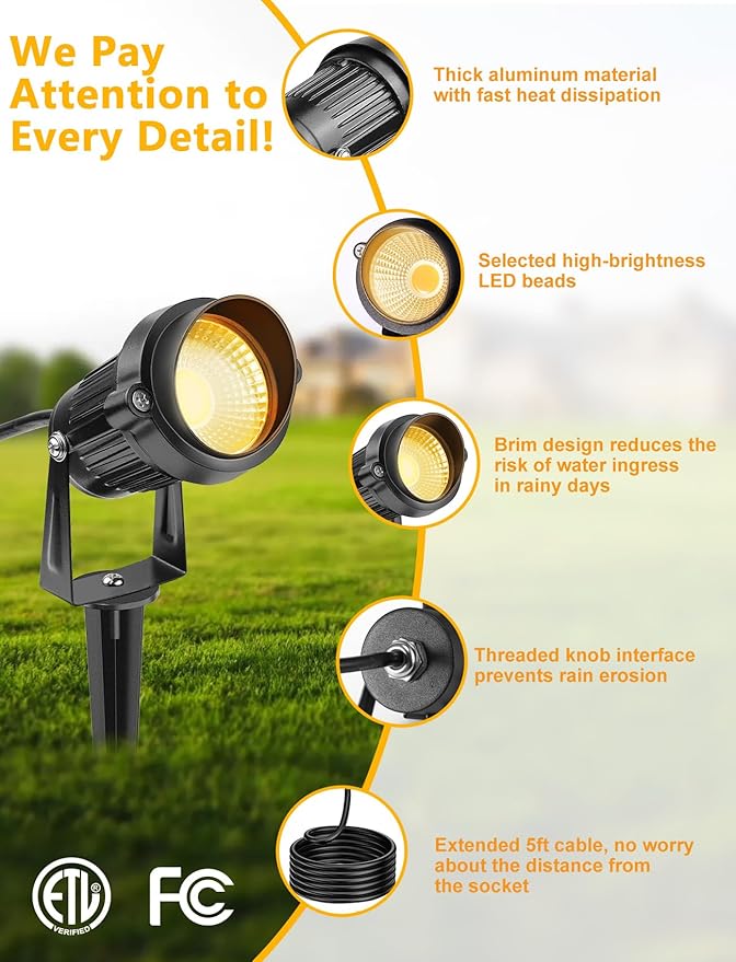 OurLeeme Spot Lights Outdoor - 6W 120V Waterproof Outdoor Spotlight for Yard Landscape Lighting, Mini LED Spotlights Uplighting Indoor Plant Spotlight, Accent Lights for Outdside (Warm Light)