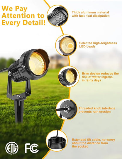 OurLeeme Spot Lights Outdoor - 6W 120V Waterproof Outdoor Spotlight for Yard Landscape Lighting, Mini LED Spotlights Uplighting Indoor Plant Spotlight, Accent Lights for Outdside (Warm Light)
