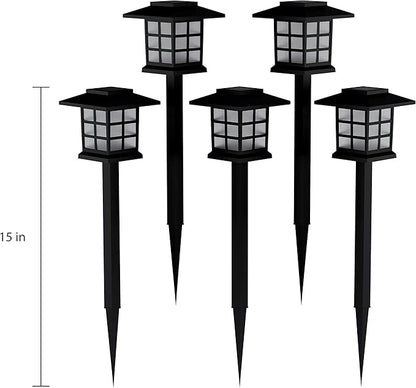 Solar Pathway Coach Lights - Set of 6 Water-Resistant Outdoor Stake Lighting for Garden, Landscape, Patio, Garden, and Walkway by Pure Garden (Black)