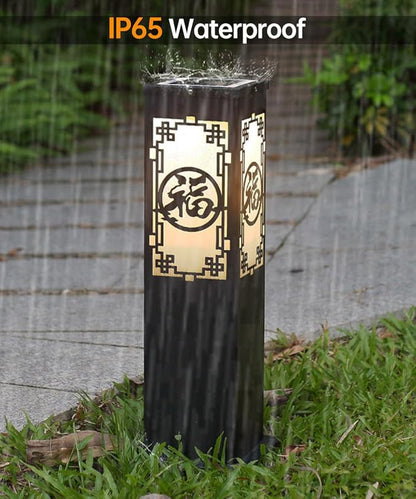 Solar Landscape Lighting Outdoor Solar Pathway Lights with IP65 Waterproof Stainless Steel Path Lamp Chinese Style Glass Solar Bollard Lantern for Courtyard Balcony Driveway Garden