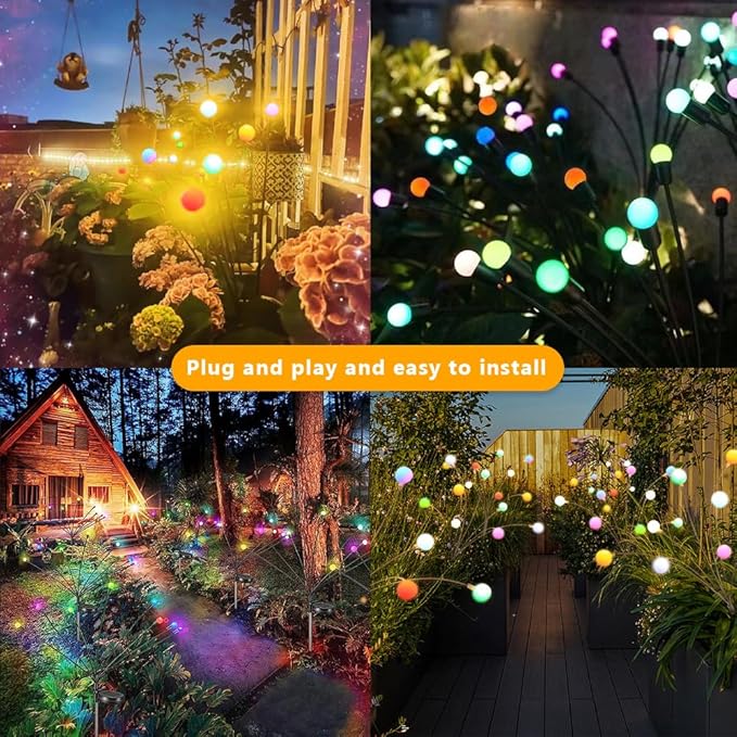 4 Pack Solar Firefly Garden Lights - Upgraded 10 LED, Swaying, Pathway & Yard Decorations (4 Pack Colored Firefly Lamp)