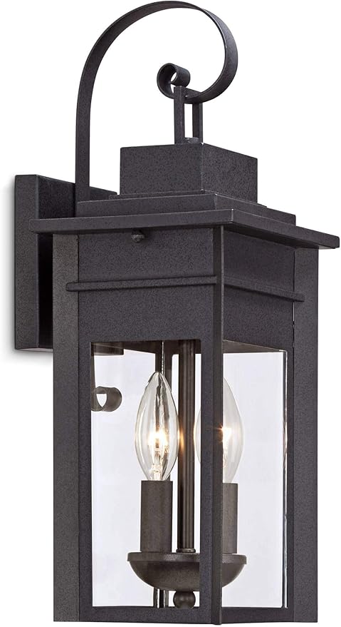 Franklin Iron Works Bransford Traditional Rustic Outdoor Wall Light Fixture Lantern Black Specked Gray 17" Clear | Lumora