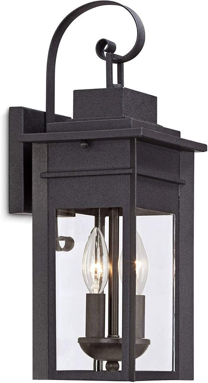 Franklin Iron Works Bransford Traditional Rustic Outdoor Wall Light Fixture Lantern Black Specked Gray 17" Clear Glass Panels for Exterior House Porch Patio Outside Deck Garage Yard Front Door Home