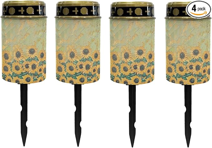 Solar Sunflower Garden Lights Outdoor,LED Warm White Solar Pathway Lights for Outside Waterproof Landscape Lighting Yard Pation Driveway Solar Lantern Flameless Outdoor Table Lamp