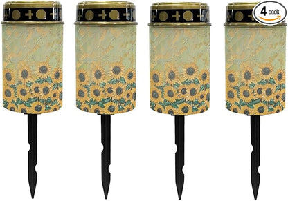 Solar Sunflower Garden Lights Outdoor,LED Warm White Solar Pathway Lights for Outside Waterproof Landscape Lighting Yard Pation Driveway Solar Lantern Flameless Outdoor Table Lamp