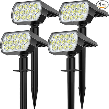 Solar Spot Lights Outdoor Waterproof IP65, [4 Pack/52 LED] 2-in-1 Solar Landscaping Spotlights, 3 Lighting Modes Solar Powered Garden Flood Light for Patio Pathway Driveway Yard Pool (Cool White)