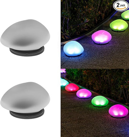 2026 Solar Pebble Lights Outdoor, Solar Pebbles, Outdoor Waterproof Landscape Night Lights for Garden Paths, Stairs, Lawns, Patios, Yard Party Decorations (2, Color Light)